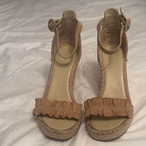 Marc Fisher Tan Wedge Sandals / visible wear